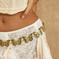 Thumbnail for Antique Gold Silver Plated Turquoise Inlaid Butterfly Waist Chain - ArtGalleryZen