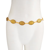 Thumbnail for Antique Gold Silver Tone Carved Oval Disk Waist Chain - ArtGalleryZen