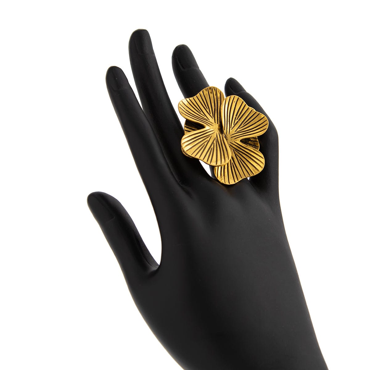 Antique Gold Silver Tone Chunky Textured Flower Ring - ArtGalleryZen