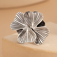 Thumbnail for Antique Gold Silver Tone Chunky Textured Flower Ring - ArtGalleryZen