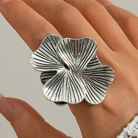 Thumbnail for Antique Gold Silver Tone Chunky Textured Flower Ring - ArtGalleryZen