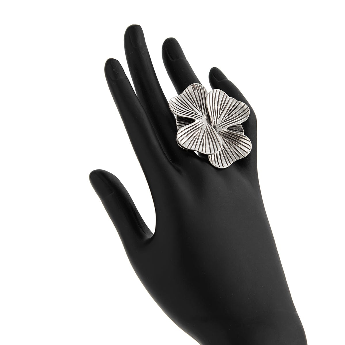Antique Gold Silver Tone Chunky Textured Flower Ring - ArtGalleryZen