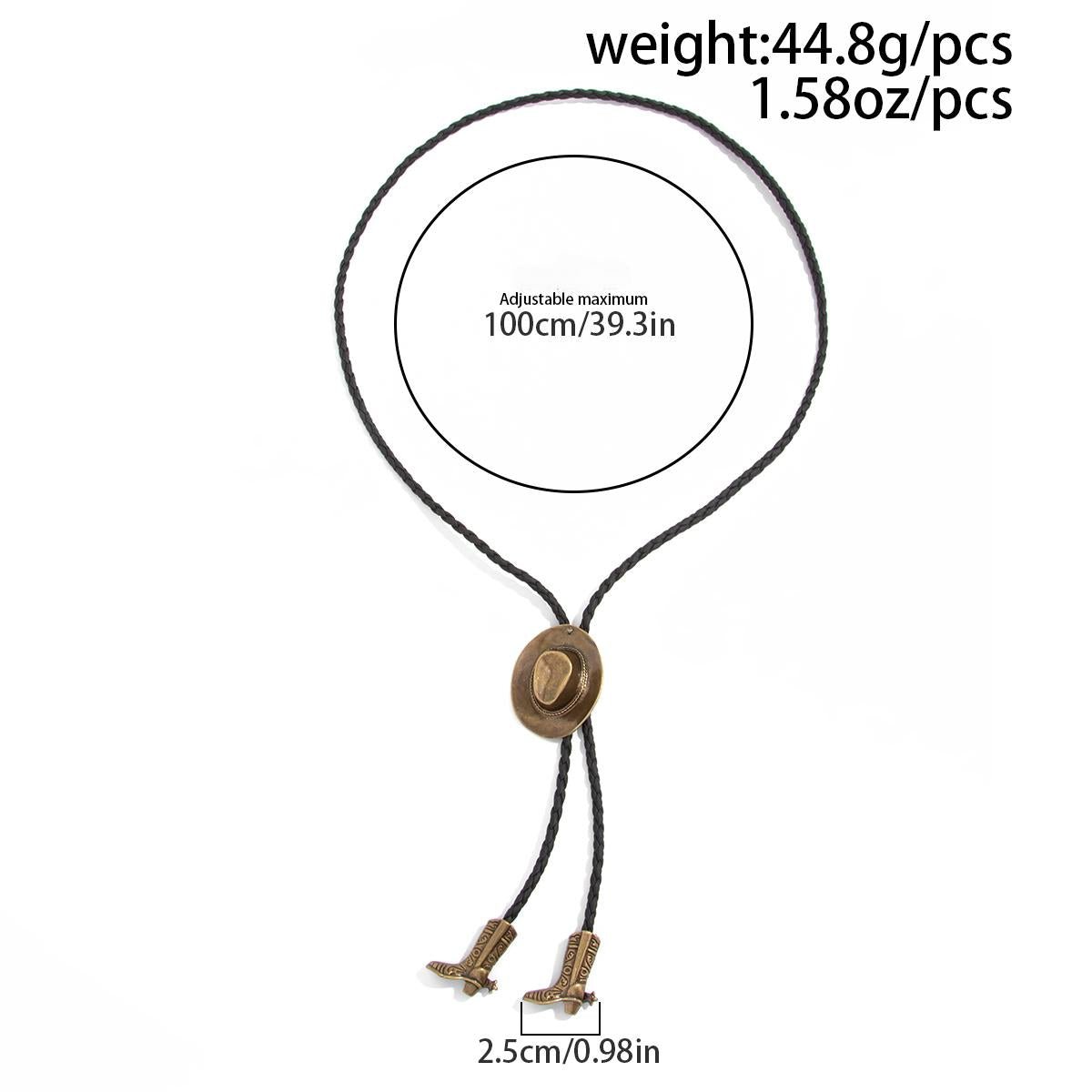 Antique Gold Silver Tone Cowboy Hat Boots Charm PU String Y Necklace - ArtGalleryZen