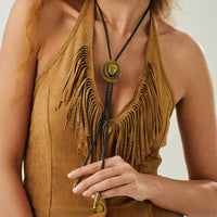 Thumbnail for Antique Gold Silver Tone Cowboy Hat Boots Charm PU String Y Necklace - ArtGalleryZen