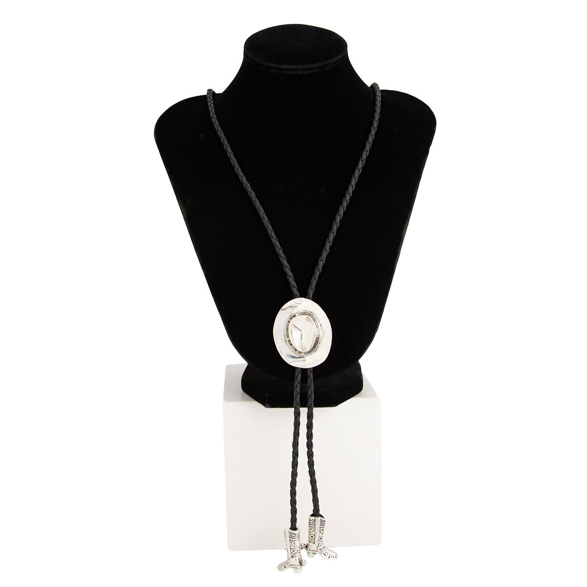 Antique Gold Silver Tone Cowboy Hat Boots Charm PU String Y Necklace - ArtGalleryZen