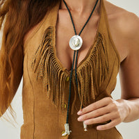 Thumbnail for Antique Gold Silver Tone Cowboy Hat Boots Charm PU String Y Necklace - ArtGalleryZen