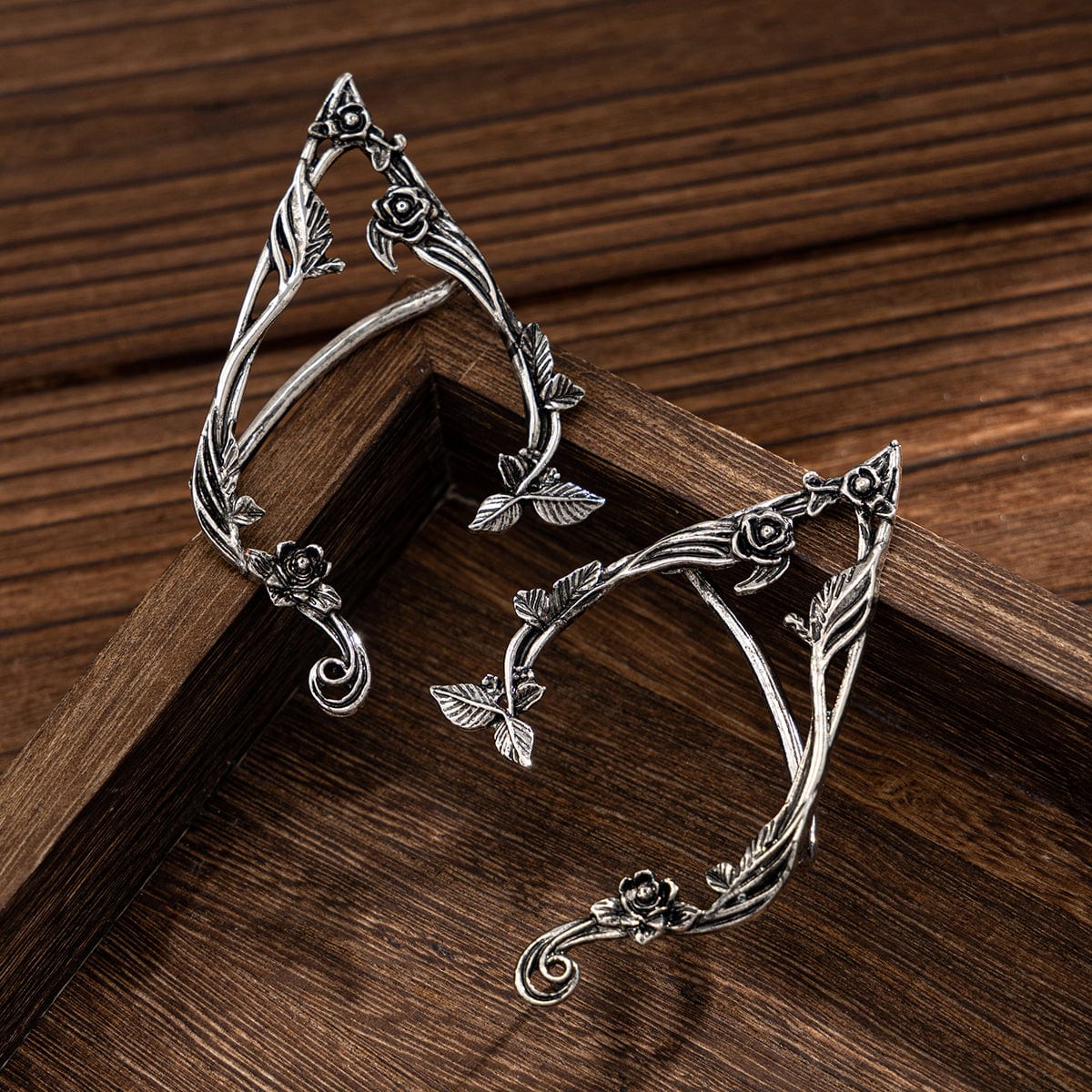 Antique Gold Silver Tone Floral Leaf Ear Cuff Climber Crawler Wrap Earrings - ArtGalleryZen