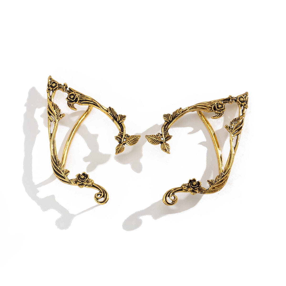 Antique Gold Silver Tone Floral Leaf Ear Cuff Climber Crawler Wrap Earrings - ArtGalleryZen