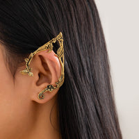 Thumbnail for Antique Gold Silver Tone Floral Leaf Ear Cuff Climber Crawler Wrap Earrings