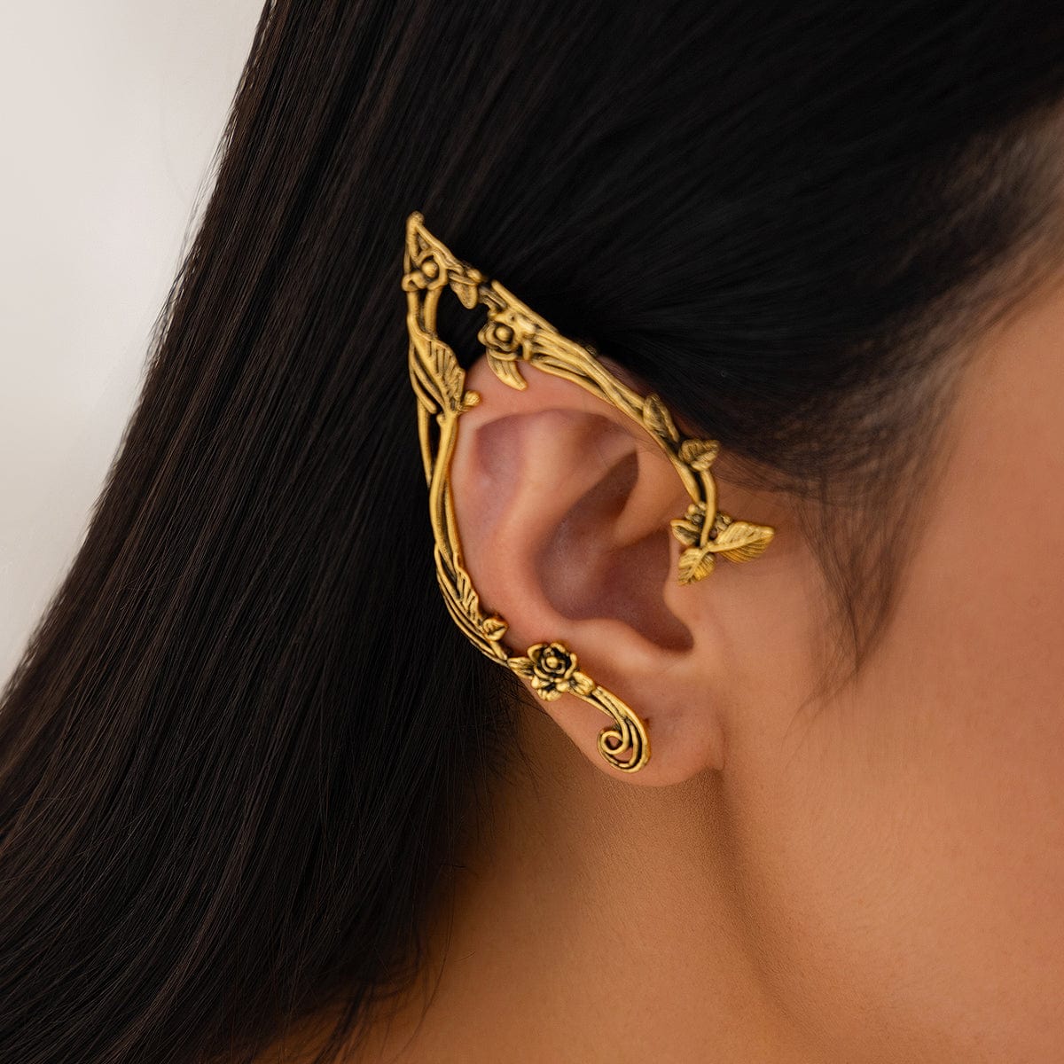 Antique Gold Silver Tone Floral Leaf Ear Cuff Climber Crawler Wrap Earrings