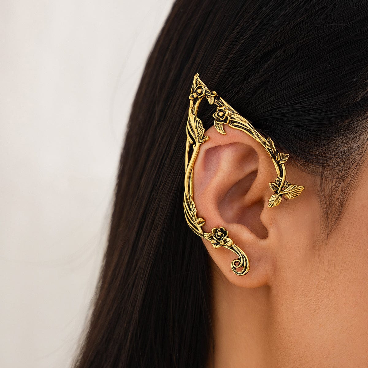 Antique Gold Silver Tone Floral Leaf Ear Cuff Climber Crawler Wrap Earrings