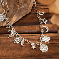 Thumbnail for Antique Gold Silver Tone Sun Moon Star Pendant Necklace - ArtGalleryZen