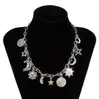 Thumbnail for Antique Gold Silver Tone Sun Moon Star Pendant Necklace - ArtGalleryZen