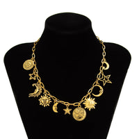 Thumbnail for Antique Gold Silver Tone Sun Moon Star Pendant Necklace - ArtGalleryZen