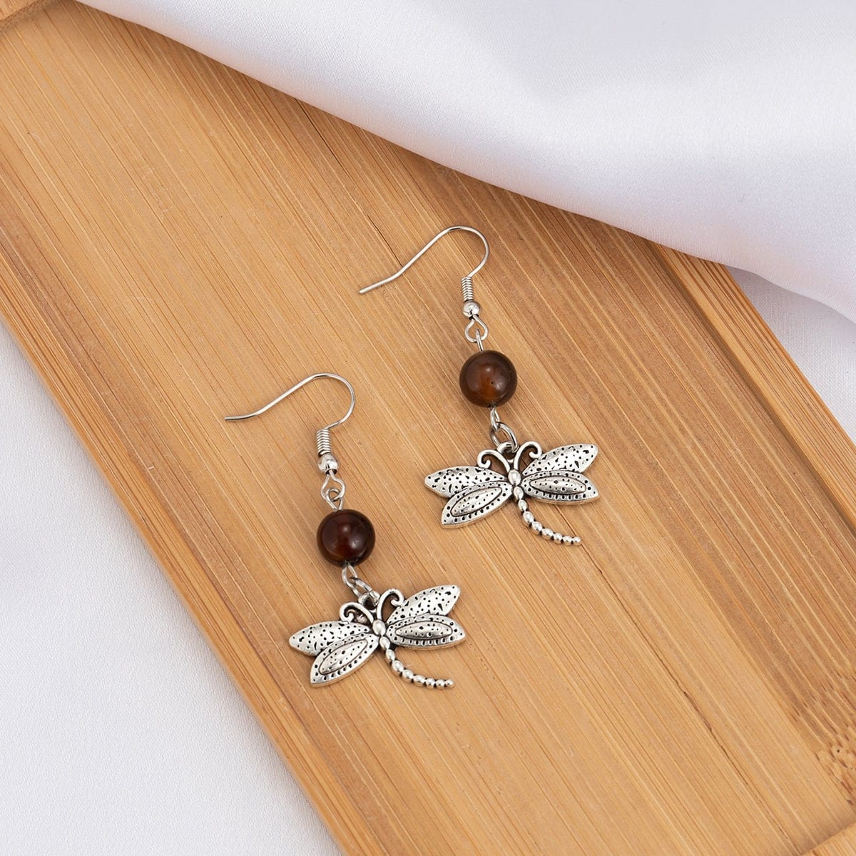 Antique Silver Dragonfly Dangle Earrings - ArtGalleryZen