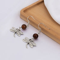 Thumbnail for Antique Silver Dragonfly Dangle Earrings - ArtGalleryZen