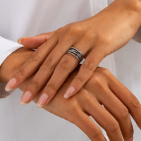 Thumbnail for Antique Silver Layered Pattern Open Ring - ArtGalleryZen