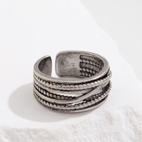 Thumbnail for Antique Silver Layered Pattern Open Ring - ArtGalleryZen
