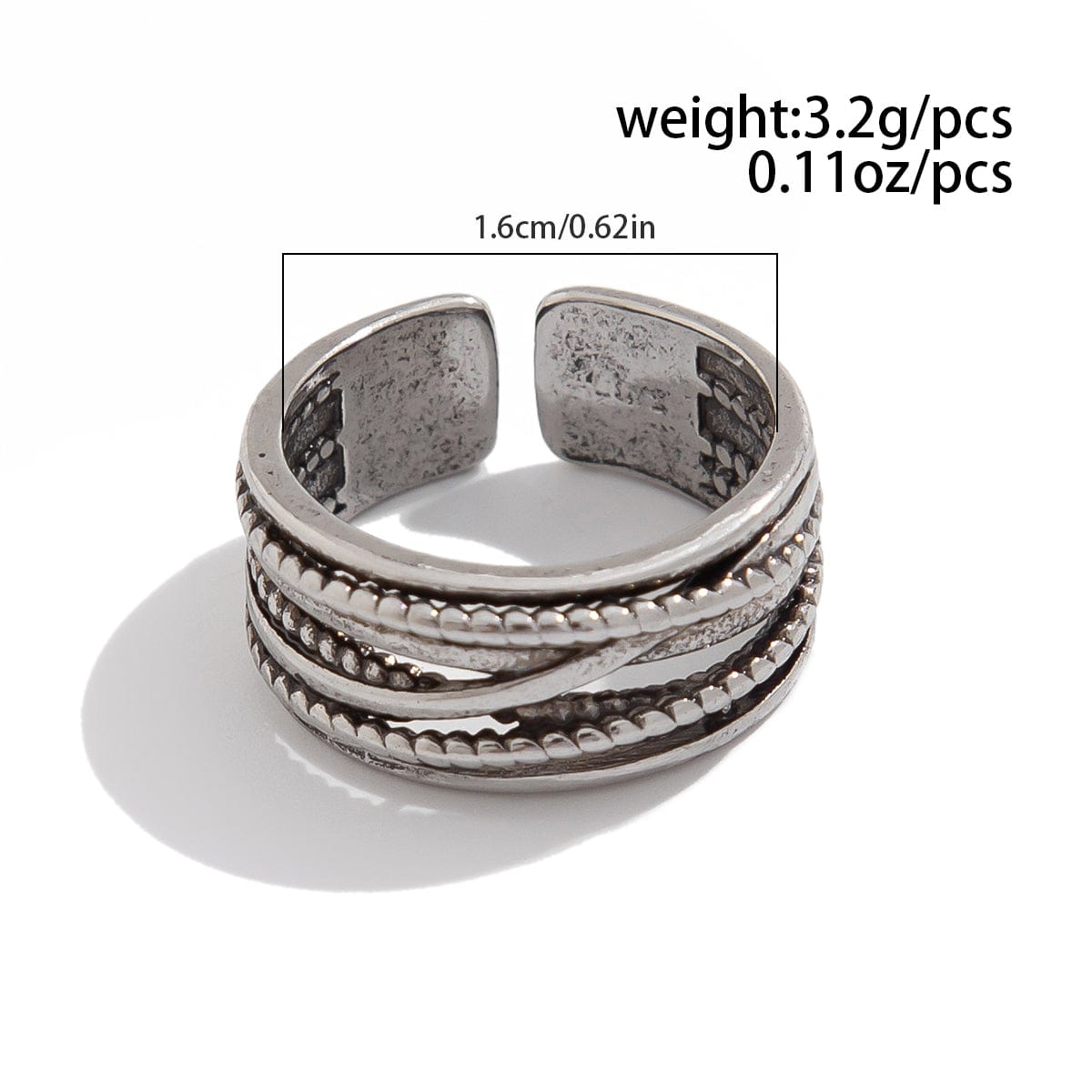 Antique Silver Layered Pattern Open Ring