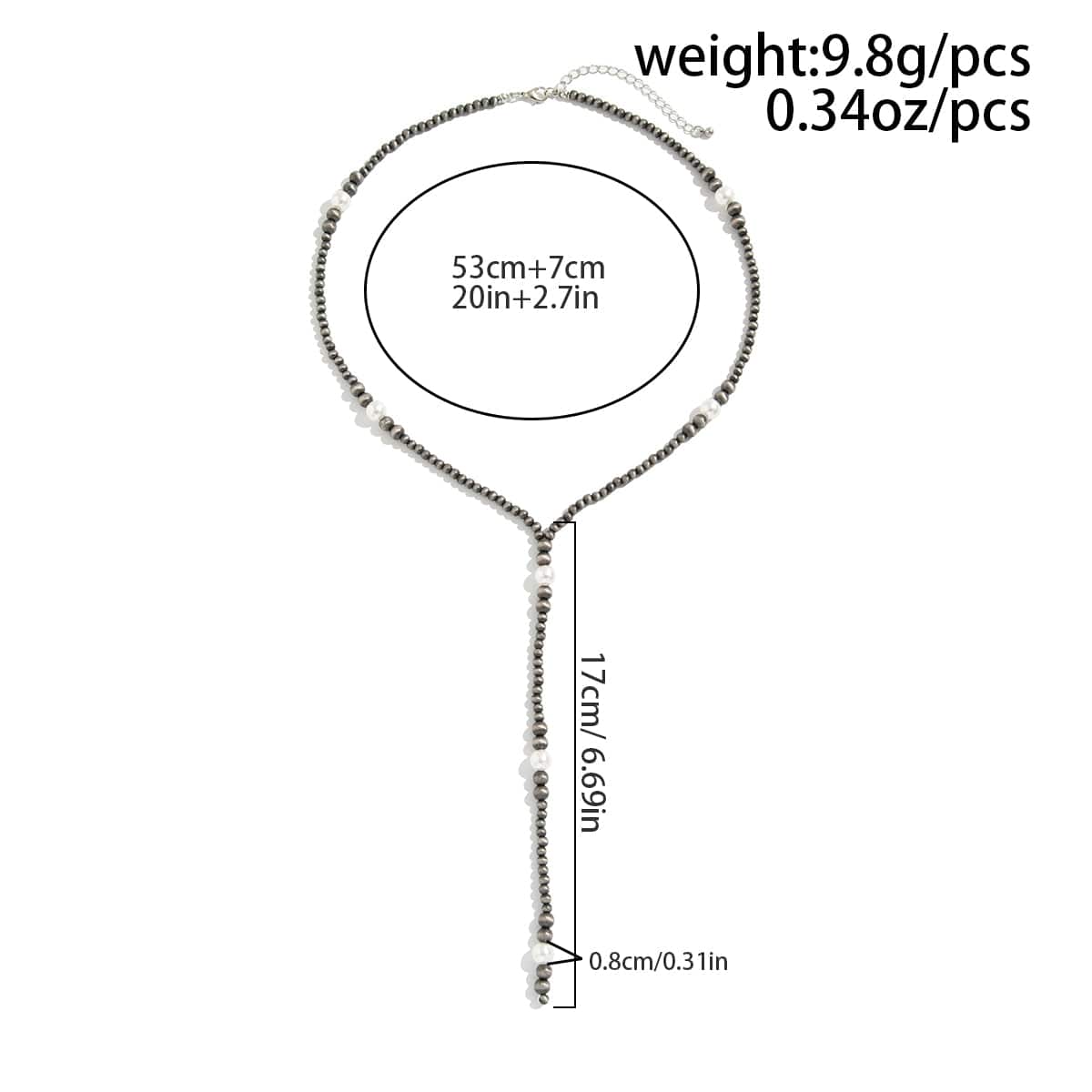 Antique Silver Pearl Beaded Long Chain Y Necklace - ArtGalleryZen