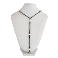 Thumbnail for Antique Silver Pearl Beaded Long Chain Y Necklace - ArtGalleryZen