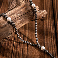 Thumbnail for Antique Silver Pearl Beaded Long Chain Y Necklace - ArtGalleryZen