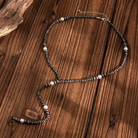 Thumbnail for Antique Silver Pearl Beaded Long Chain Y Necklace - ArtGalleryZen