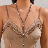 Thumbnail for Antique Silver Pearl Beaded Long Chain Y Necklace