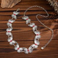 Thumbnail for Antique Silver Plated Red Turquoise Inlaid Butterfly Waist Chain - ArtGalleryZen