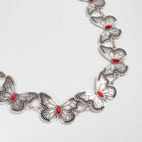 Thumbnail for Antique Silver Plated Red Turquoise Inlaid Butterfly Waist Chain - ArtGalleryZen