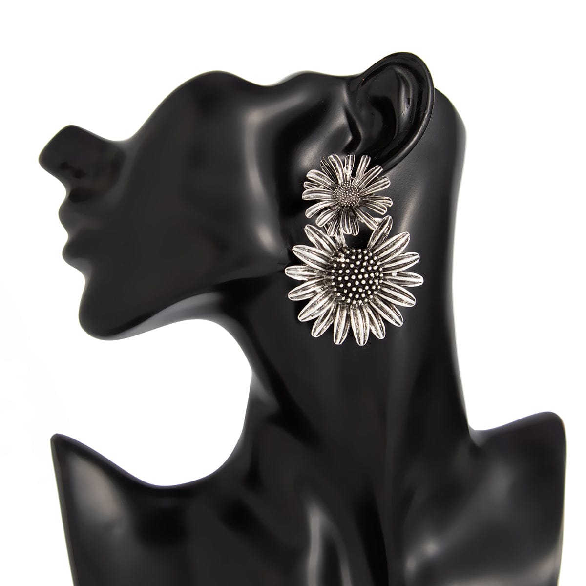 Antique Silver Sunflower Dangle Earrings - ArtGalleryZen