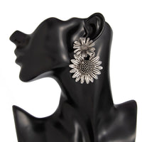 Thumbnail for Antique Silver Sunflower Dangle Earrings - ArtGalleryZen