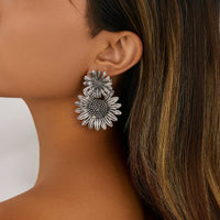 Thumbnail for Antique Silver Sunflower Dangle Earrings - ArtGalleryZen