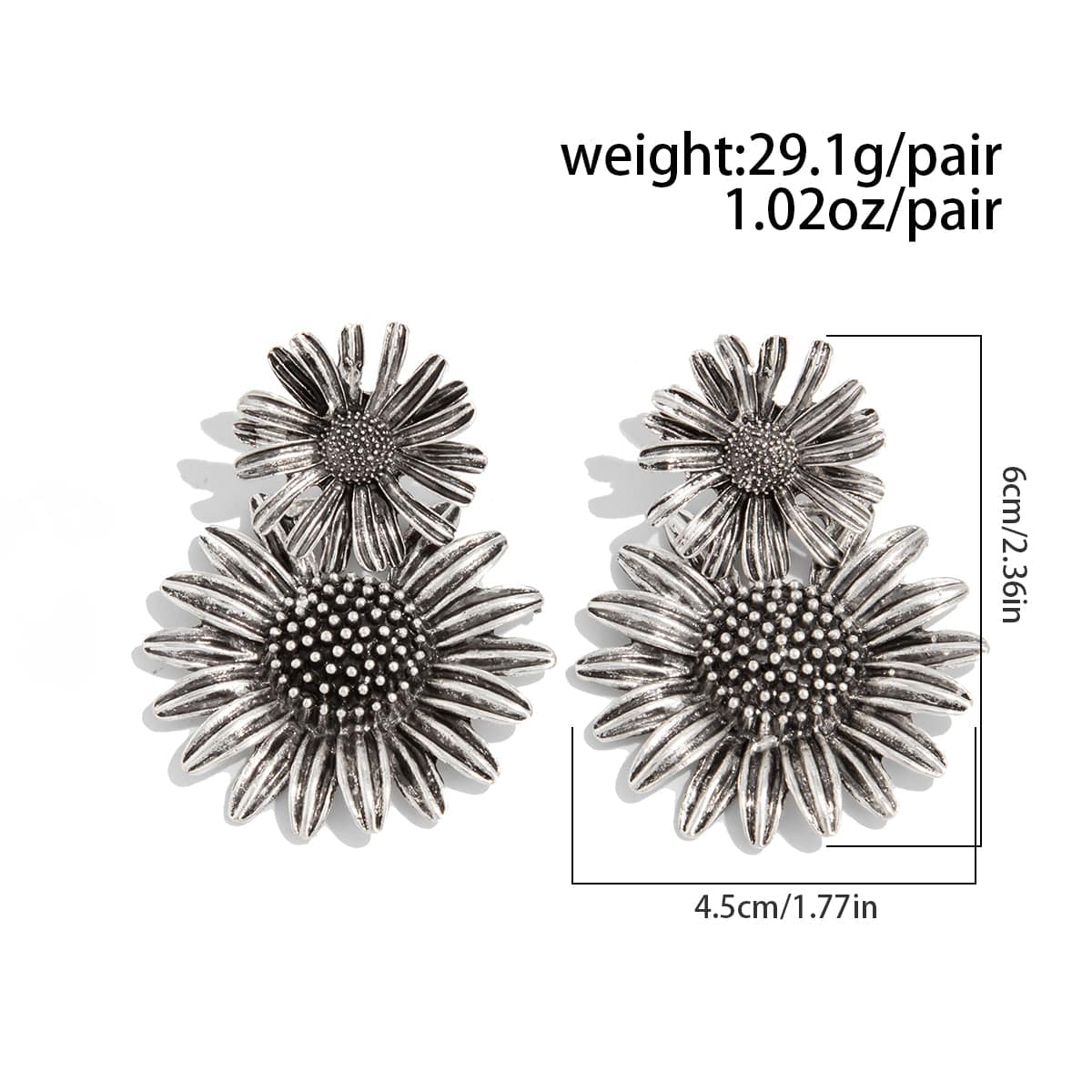 Antique Silver Sunflower Dangle Earrings - ArtGalleryZen