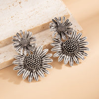 Thumbnail for Antique Silver Sunflower Dangle Earrings - ArtGalleryZen