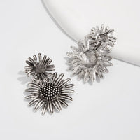 Thumbnail for Antique Silver Sunflower Dangle Earrings - ArtGalleryZen