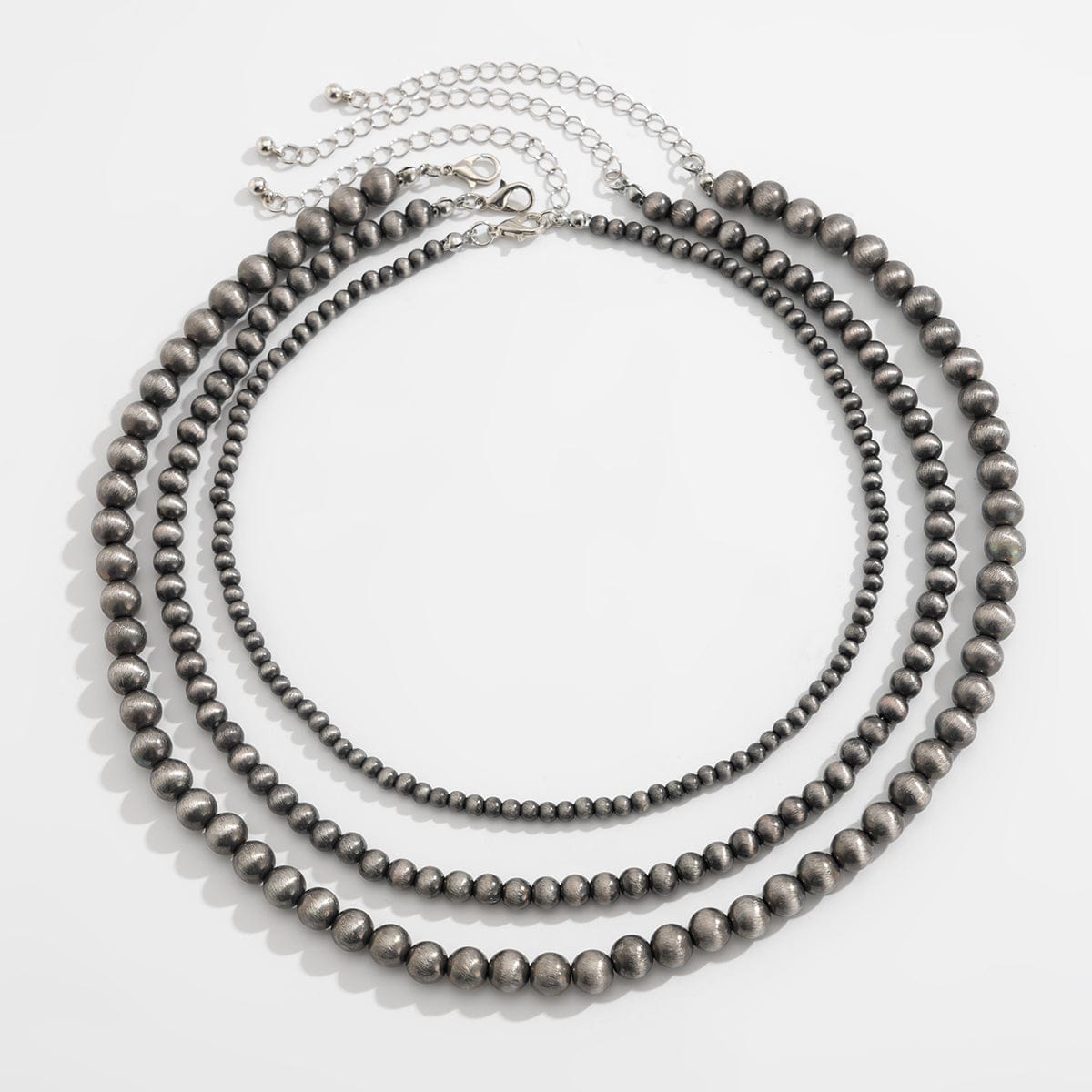 Antique Silver Tone 3pcs Beaded Chain Stackable Necklace Set - ArtGalleryZen