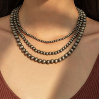 Thumbnail for Antique Silver Tone 3pcs Beaded Chain Stackable Necklace Set - ArtGalleryZen
