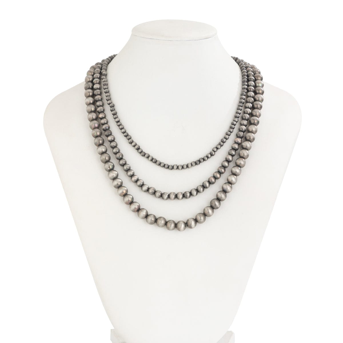 Antique Silver Tone 3pcs Beaded Chain Stackable Necklace Set - ArtGalleryZen