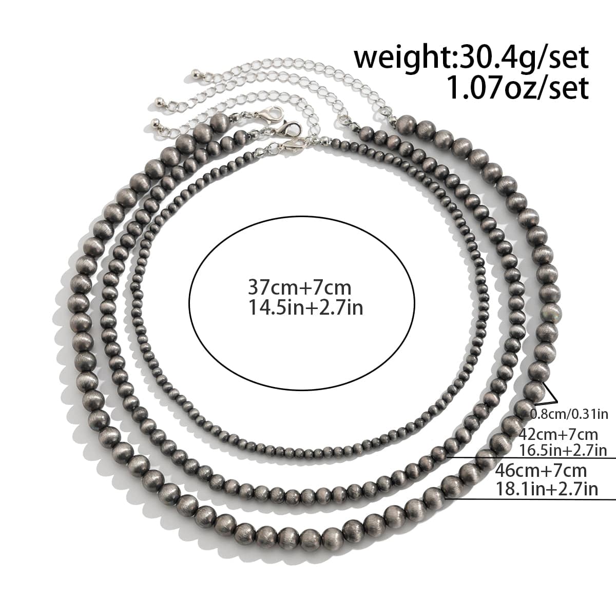 Antique Silver Tone 3pcs Beaded Chain Stackable Necklace Set - ArtGalleryZen