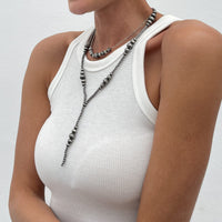 Thumbnail for Antique Silver Tone Layered Beaded Chain Y Necklace Set - ArtGalleryZen