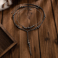 Thumbnail for Antique Silver Tone Layered Beaded Chain Y Necklace Set - ArtGalleryZen