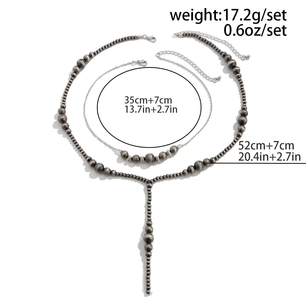 Antique Silver Tone Layered Beaded Chain Y Necklace Set - ArtGalleryZen