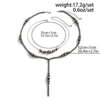 Thumbnail for Antique Silver Tone Layered Beaded Chain Y Necklace Set - ArtGalleryZen