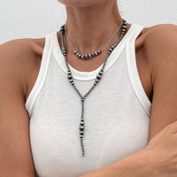 Thumbnail for Antique Silver Tone Layered Beaded Chain Y Necklace Set - ArtGalleryZen