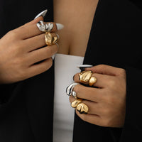 Thumbnail for Asymmetric Gold Silver Tone Waterdrop Open Ring - ArtGalleryZen