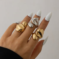 Thumbnail for Asymmetric Gold Silver Tone Waterdrop Open Ring - ArtGalleryZen