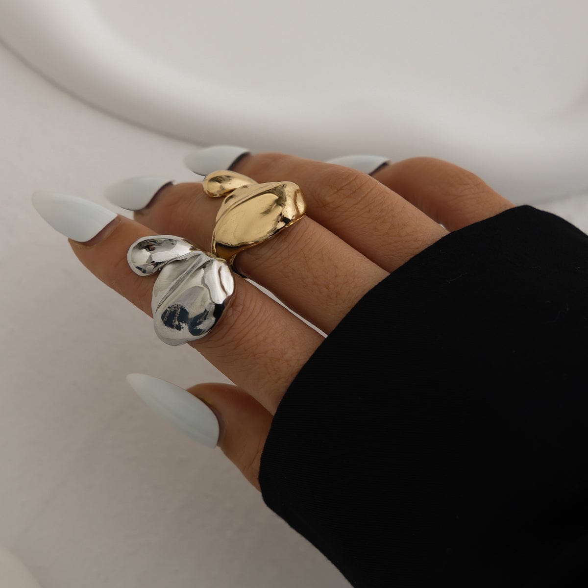 Asymmetric Gold Silver Tone Waterdrop Open Ring - ArtGalleryZen