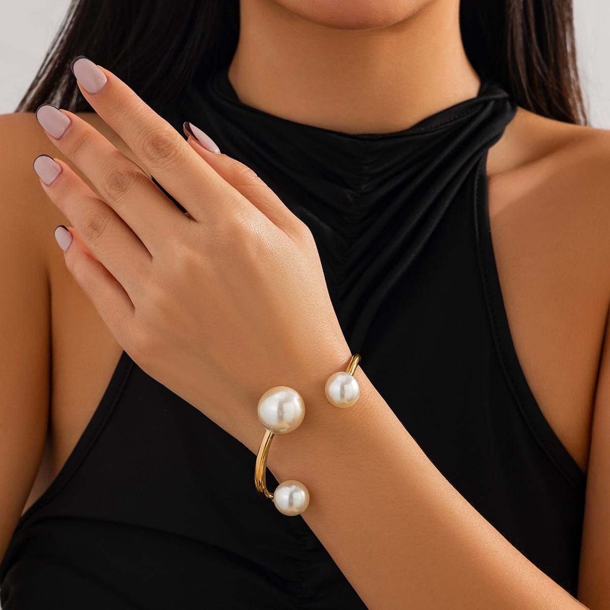 Asymmetrical Baroque Pearl Charm Bangle Bracelet