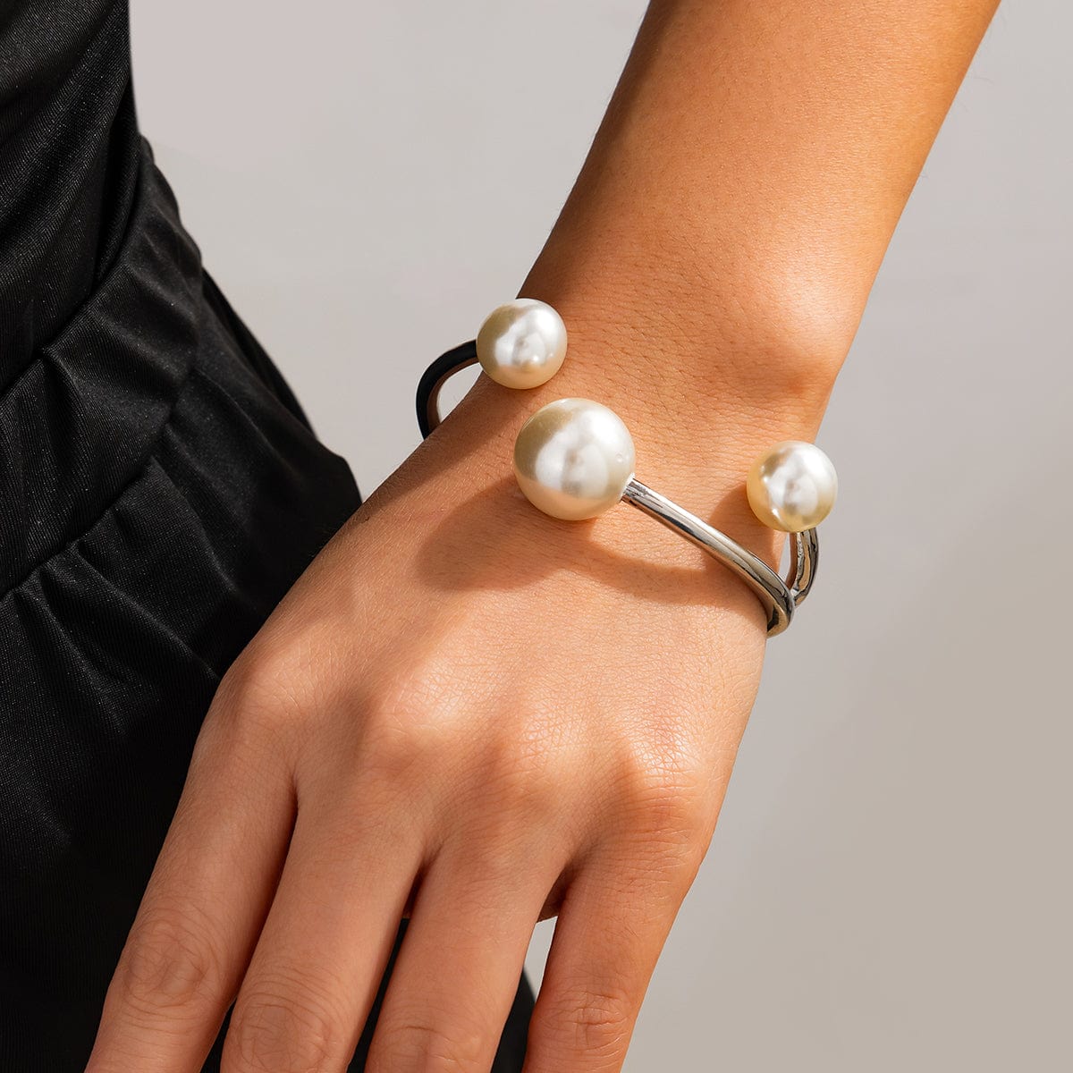 Asymmetrical Baroque Pearl Charm Bangle Bracelet